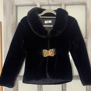 Elegant Black Teddy Jacket with Gold Accent